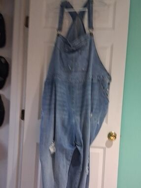 Lane Bryant Light Blue Distressed Denim Overalls